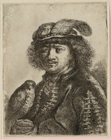 KG 03528
<br/>
Rembrandt met valk (B 3; leerling)
<br/>
<em>anoniem NL (17de eeuw)</em>
